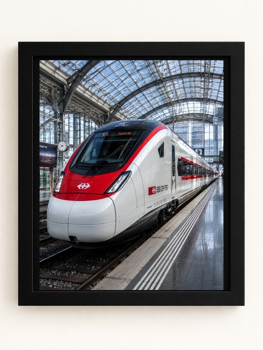 Red & White High-Speed Train A.I. Art Print 8x10 Frame